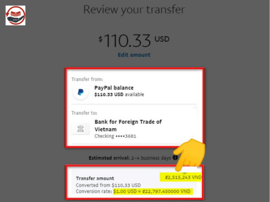 Rút tiền từ PayPal về ngân hàng: Kiểm tra số tiền được quy đổi trước khi rút